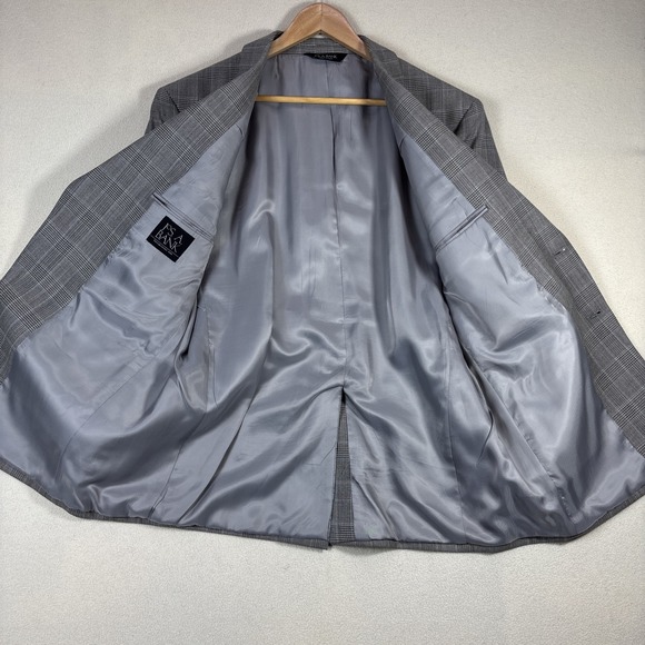 Jos A Bank Blazer Mens 44S Gray Windowpane Plaid Sport Coat Classic Wool Button - Picture 2 of 11